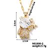 Brass Clear Cubic Zirconia Shiny 3D Bear Pendant Necklaces PZ7531-2-1