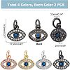 SUPERFINDINGS 8Pcs 4 Colors  Brass Micro Pave Clear Cubic Zirconia Charms KK-FH0003-89-2