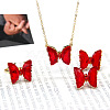 Butterfly Alloy Glass Pendant Necklaces & Stud Earrings & Rings Sets for Women WG31995-01-1