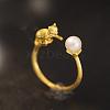 925 Sterling Silver Ring Pearl Cat Open Cuff Ring with Imitation Pearl JR971A-1