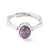 Oval Natural Amethyst Adjustable Rings RJEW-Q817-04P-03-2