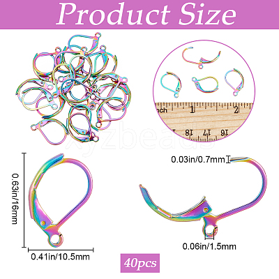 40Pcs 304 Stainless Steel Leverback Earring Findings STAS-SP0001-10RC-1