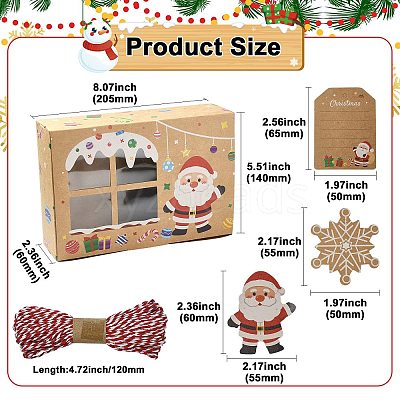 12 pcs 4 Styles Christmas Theme Kraft Paper Gingerbread Candy Boxes with PET Window ST-CJ0010-15-1