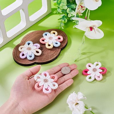 4Pcs Cloth Flower Pendants PALLOY-TAC0256-1