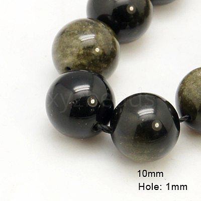 Natural Golden Sheen Obsidian Beads Strands G-C068-10mm-9-1