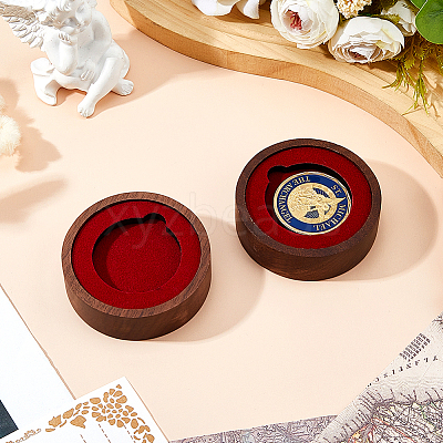 Round Wood Commemorative Coin Storage Plate AJEW-WH0886-21A-1