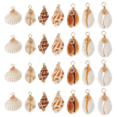 28Pcs 7 Styles Natural Mixed Shell Pendants PALLOY-HY00104-1
