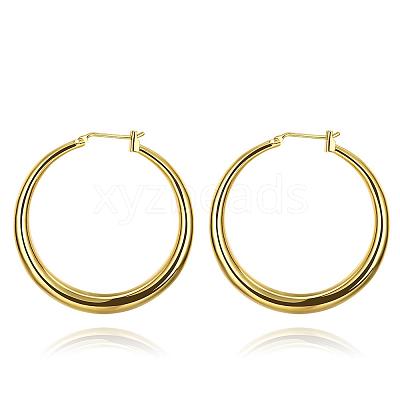 Adorable Design Ring Brass Hoop Earrings EJEW-BB07351-G-1
