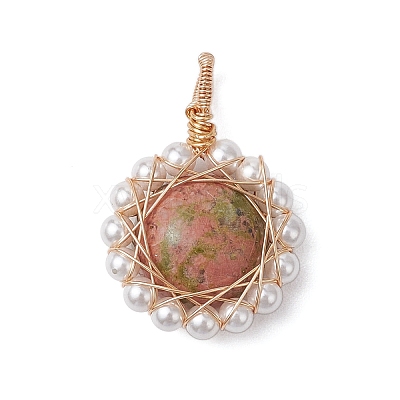 Copper Wire Wrapped Natural Black Agate/Green Aventurine/Rose Quartz/Unakite/Carnelian Pendants PALLOY-JF02891-1