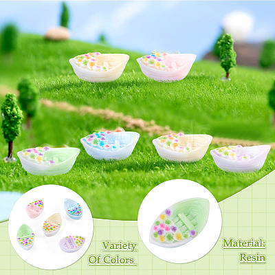 30Pcs 5 Colors Resin Ship with Flower Miniature Ornaments AJEW-TA0005-86-1