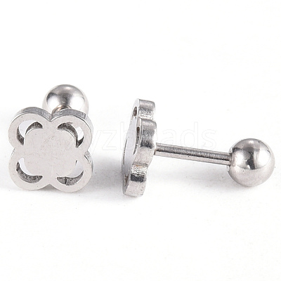 Tarnish Resistant 201 Stainless Steel Flower Barbell Cartilage Earrings EJEW-R147-15-1