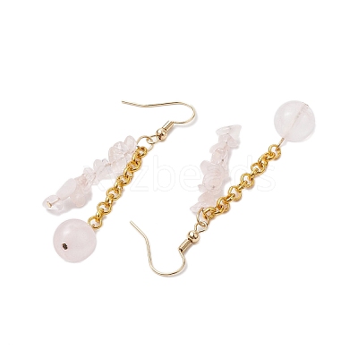 Round & Chip Natural Rose Quartz Dangle Earrings EJEW-JE05867-1