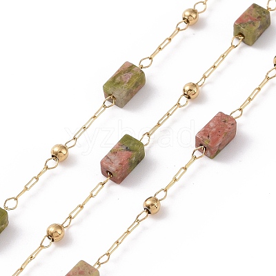 Natural Unakite Rectangle Beaded Chains AJEW-SZ0002-42C-1