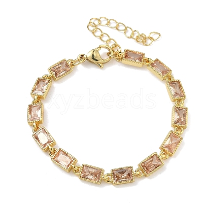 Rectangle Brass Pave Cubic Zirconia Link Chain Bracelets for Women BJEW-P385-05G-05-1