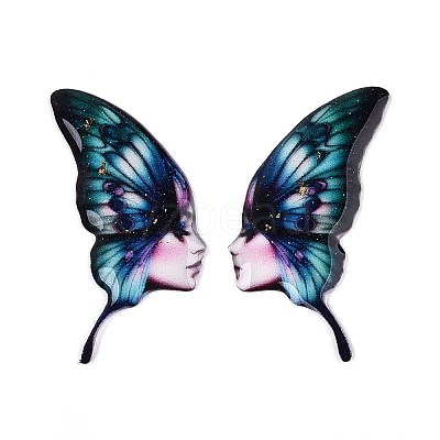 Epoxy Resin Butterfly Wings with Lady Face Cabochons RESI-N045-05B-1