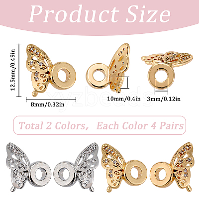 8Pairs 2 Colors Brass Micro Pave Cubic Zirconia Bead KK-SC0004-26-1