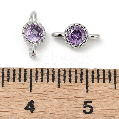 Brass Cubic Zirconia Flat Round Connector Charms KK-H204-02P-01-1