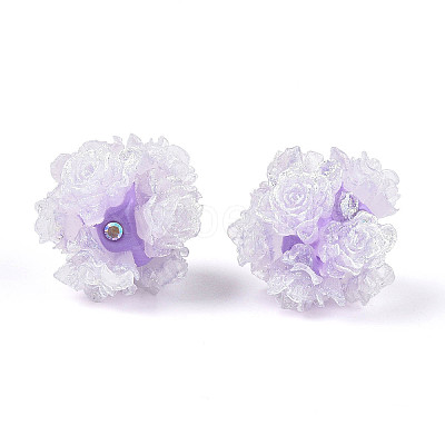 Polymer Clay Rhinestone Beads with Embossed Resin Roses RESI-T059-01A-1