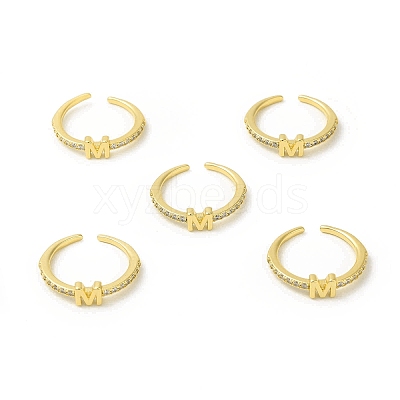 Clear Cubic Zirconia Initial Letter Open Cuff Ring RJEW-H120-09G-M-1