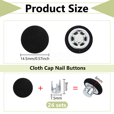 24 Bags Flat Round Cloth Cap Nail Buttons BUTT-BC0001-21A-1