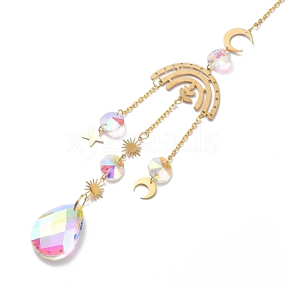 Faceted Glass Sun Catcher Pendant Decorations LS-AJEW-A037-13G-1
