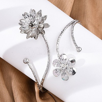 Lotus Alloy Arm Cuff Bangles for Girl Women AJEW-A063-01D-P-1