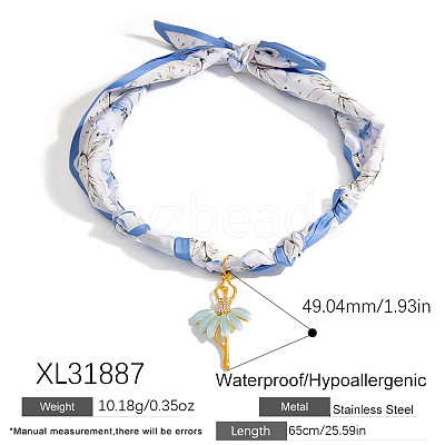 304 Stainless Steel Pendant Printed Scarf Necklaces FS-WGD2FA8-26-1