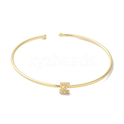 Rack Plating Brass Micro Pave Clear Cubic Zirconia Letter Open Cuff Bangles BJEW-A018-01G-Z-1