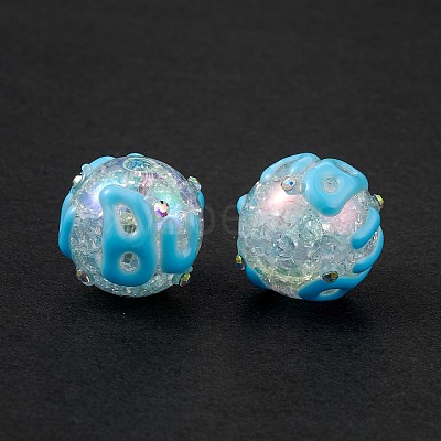 UV Plating Rainbow Iridescent Crackle Acrylic Enamel Beads OACR-I003-07-1