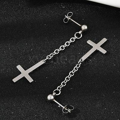 Christian Upside Down Cross 201 Stainless Steel Dangle Stud Earrings EJEW-P314-01B-P-1
