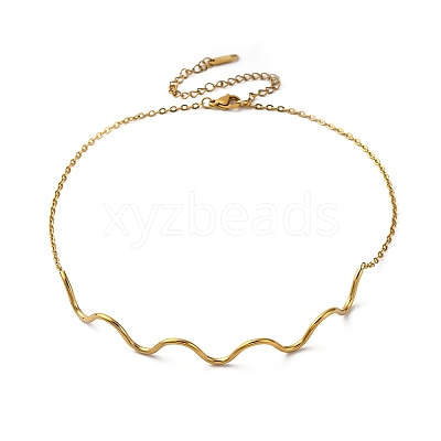 304 Stainless Steel Wave Shape Link Chain Necklaces for Women NJEW-S439-08G-1