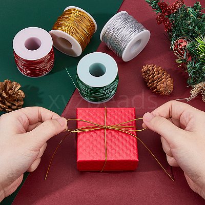 4 Rolls 4 Colors Metallic Elastic Round Cord for Christmas Gift Wrapping OCOR-WH0112-055-1