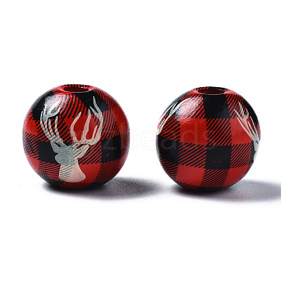Painted Natural Wood European Beads LS-WOOD-S057-036A-1
