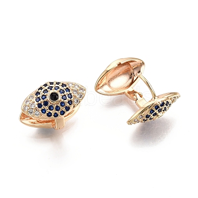 Medium Blue Cubic Zirconia Horse Eye Hinged Hoop Earrings EJEW-G321-22G-1