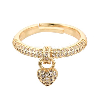 Brass Micro Pave Cubic Zirconia Cuff Rings for Women KK-T071-81G-1