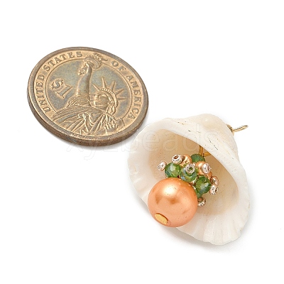 Natural Shell & Round Glass Pendants PALLOY-MZ00912-04-1