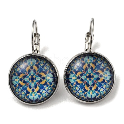Flower Glass Leverback Earrings with Brass Earring Pins EJEW-Q798-01M-1