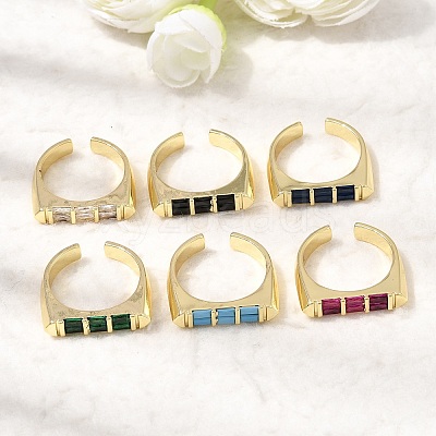 Brass Micro Pave Cubic Zirconia Cuff Open Rings for Women RJEW-L343-02G-1