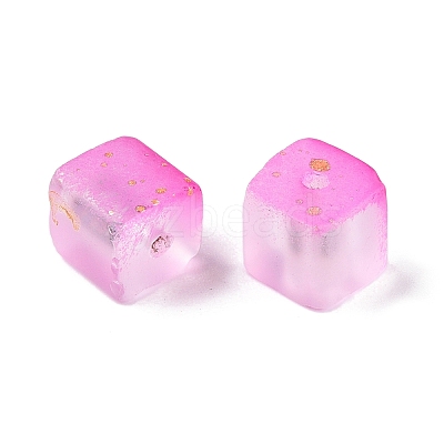 Frosted Glass Beads with Golden Glitter Powder DGLA-NH001-8mm-01H-1