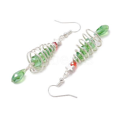 Christmas Tree with Star Brass Wired Glass Dangle Earrings EJEW-JE06126-1