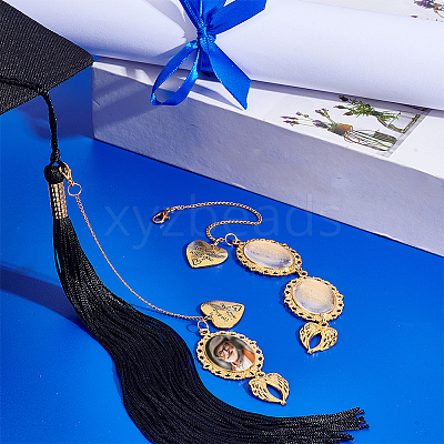 2Pcs 2 Styles Brass & Alloy Heart Wing Graduation Tassel Memorial Photo Charms HJEW-PH02195-02-1