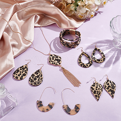 Leopard Print Alloy Pendant Necklaces & Earrings & Bracelet Sets SJEW-WH0020-03C-1