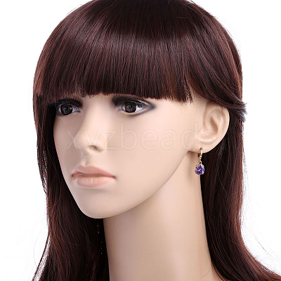Real 18K Gold Plated Hot Trends Oval Brass Rhinestone Dangle Hoop Earrings EJEW-EE0001-122F-1