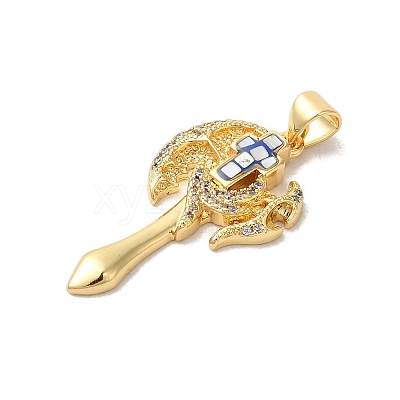Axe Shapes Rack Plating Brass Cubic Zirconia Pendants KK-K385-076G-1