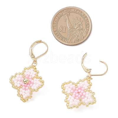 Handmade Glass Seed Beads Flower Leverback Earrings EJEW-MZ00578-03-1
