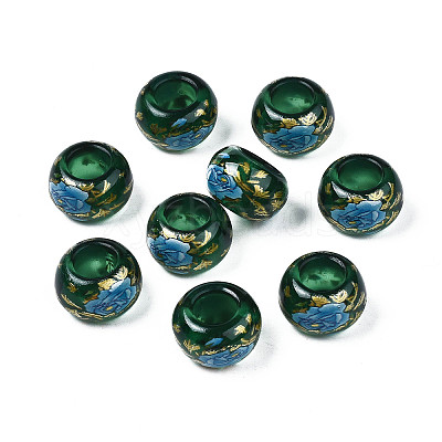 Flower Printed Transparent Acrylic Rondelle Beads TACR-S160-01-C02-1