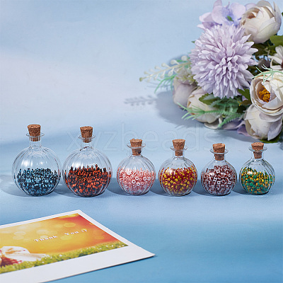 6Pcs 3 Style Chunky Glass Ball Wishing Bottle Ornament AJEW-DR0001-06-1