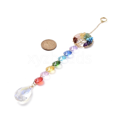 Natural & Synthetic Mixed Gemstone Tree with Glass Window Hanging Suncatchers HJEW-JM00853-04-1