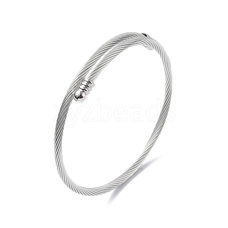 304 Stainless Steel Open Cuff Bangle with Oval Beaded X1-BJEW-C031-01P-1
