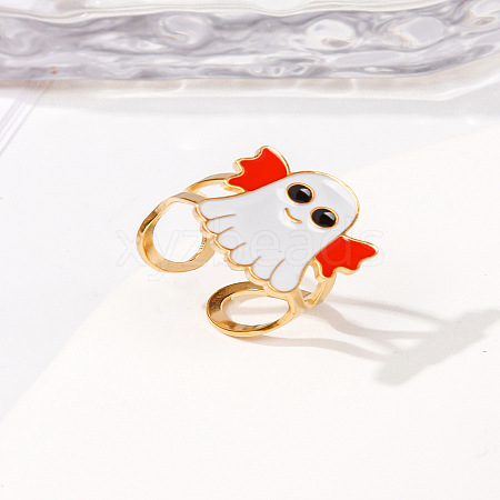 304 Stainless Steel with Enamel Cuff Rings for Women RJEW-Z116-01G-06-1